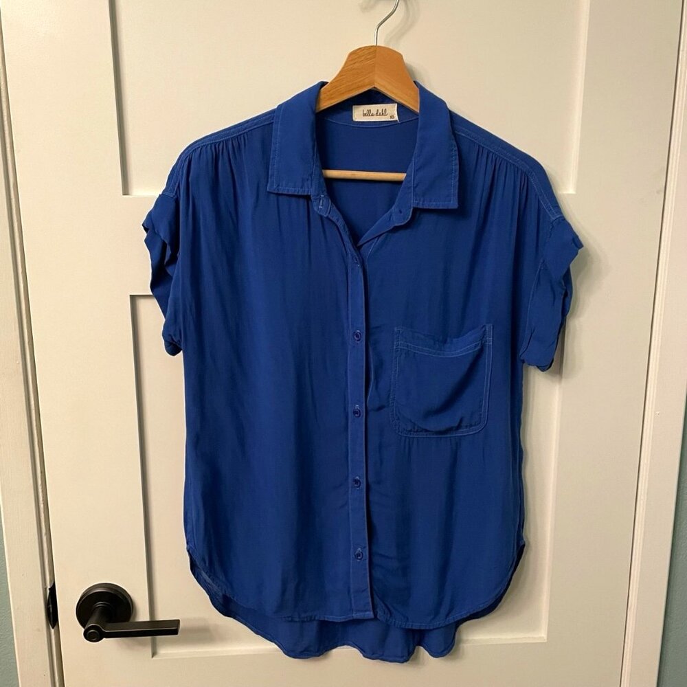 Bella Dahl Blue Womens Oversized Short Sleeve button down shirt size XS